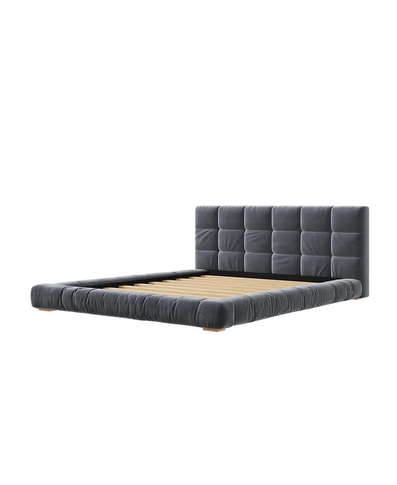 Streamdale Furniture Size Channel Tufted Velvet Platform Bed Frame