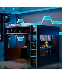 Streamdale Furniture Gaming Loft Bed with Desk Lights and Charging Station