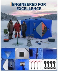 gaomon Insulated Pop-Up Ice Fishing Tent Shelter, 6-8 Person Portable Hub-Style Cabin Shanty, 60-Second Instant Setup, Windproof Thermal