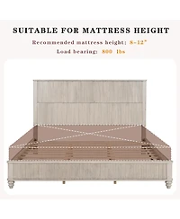 Streamdale Furniture Solid Wood King Platform Bed Frame with Tall Headboard No Box Spring Needed