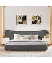 Streamdale Furniture Queen Size Extra Large Chenille Platform Bed with Curved Headboard