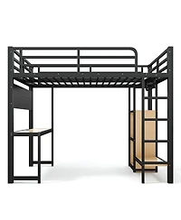 Streamdale Furniture Full Loft Bed with Desk Storage Shelves Usb Ports and Lights