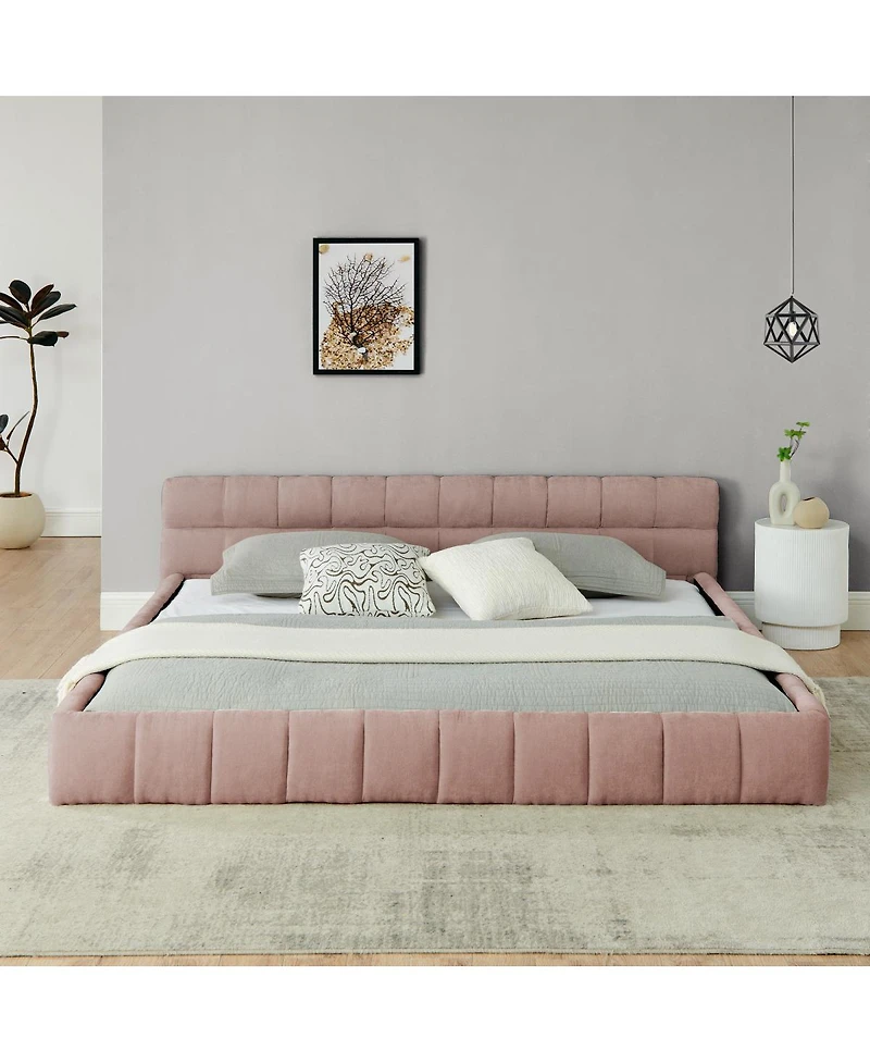 Streamdale Furniture Upholstered Chenille Platform Bed Frame with Headboard