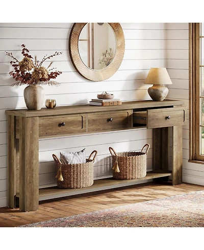Tribesigns 70.9'' Long Console Table with 3 Drawers, Farmhouse Entryway Table with Storage, Rectangular Narrow Sofa Table Behind the Couch