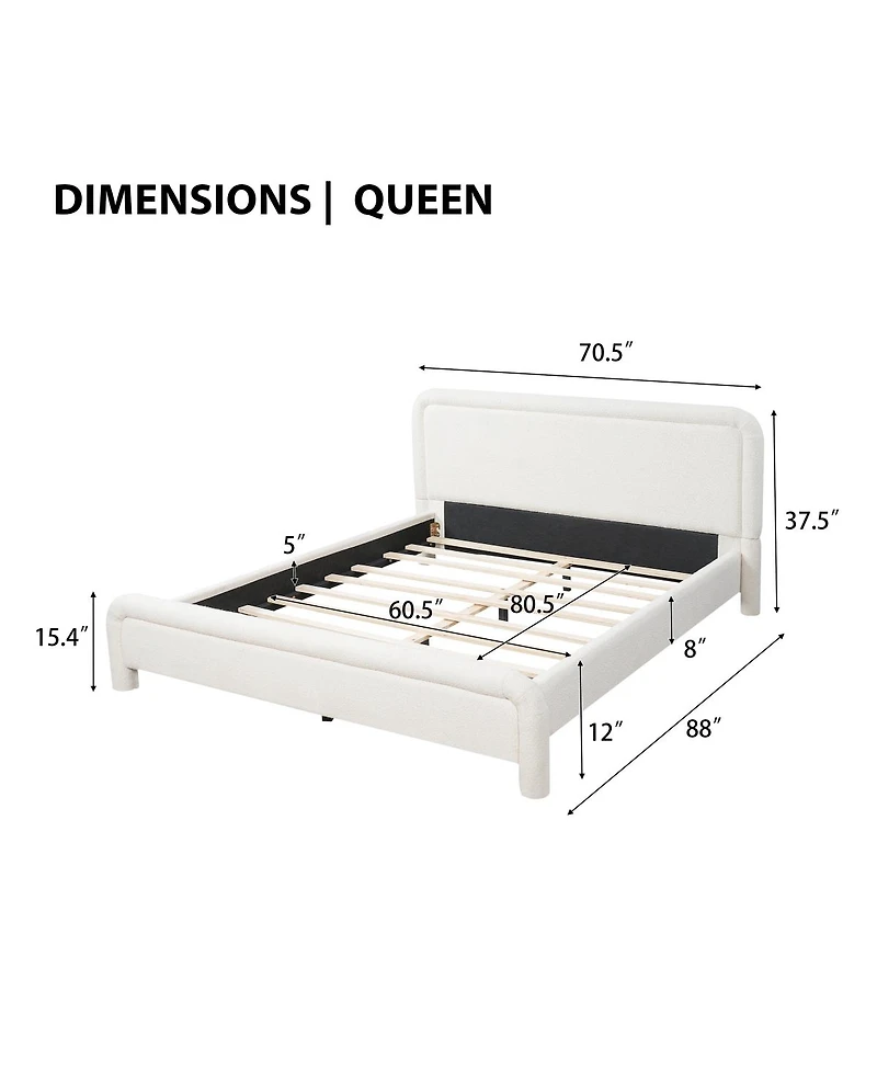 Streamdale Furniture Queen Size Upholstered Boucle Platform Bed with Curved Headboard