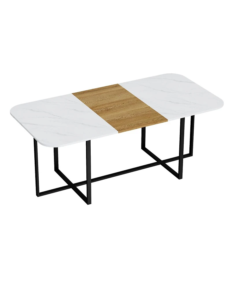 Streamdale Furniture 9 Piece Square Faux Marble Dining Set with 8 Pu Leather Chairs