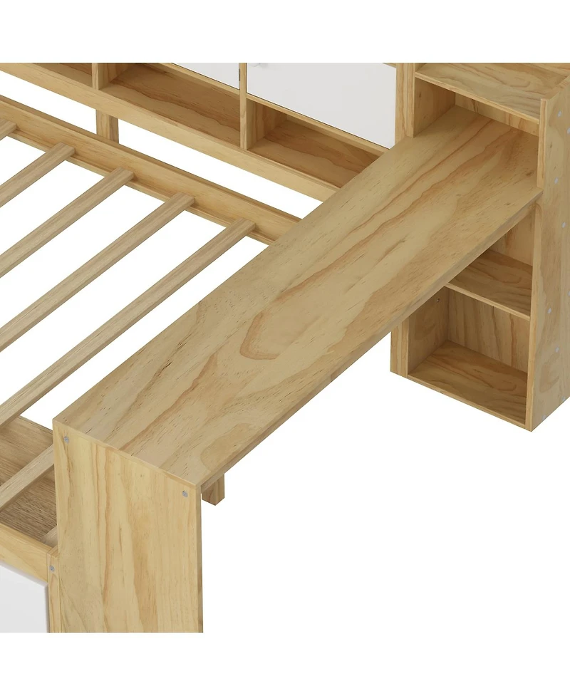 Streamdale Furniture Wooden L-Shape Daybed with Storage Desk and Bookshelf