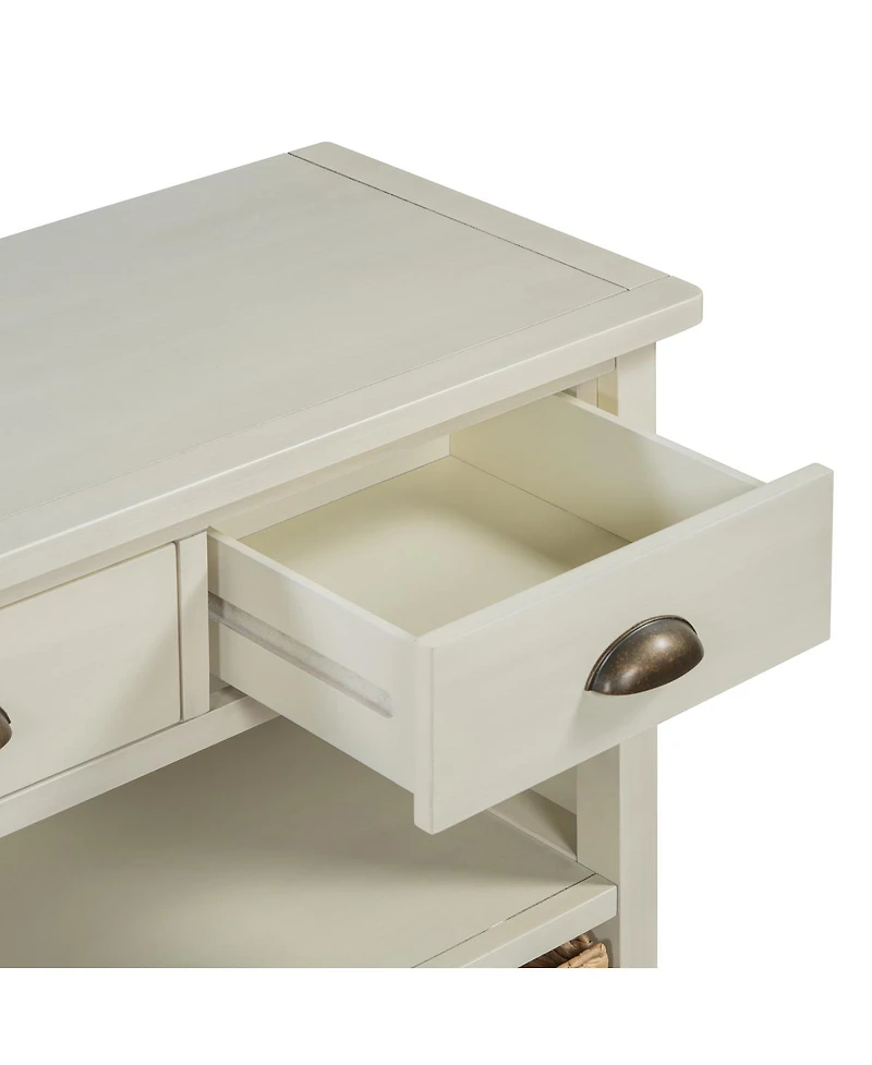 Streamdale Furniture Retro Console Table with 3 Storage Drawers and Woven Baskets
