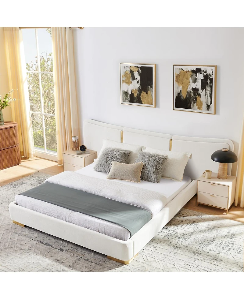 Streamdale Furniture Queen Size Extra Large Chenille Platform Bed with Curved Headboard