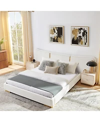 Streamdale Furniture Queen Size Extra Large Chenille Platform Bed with Curved Headboard