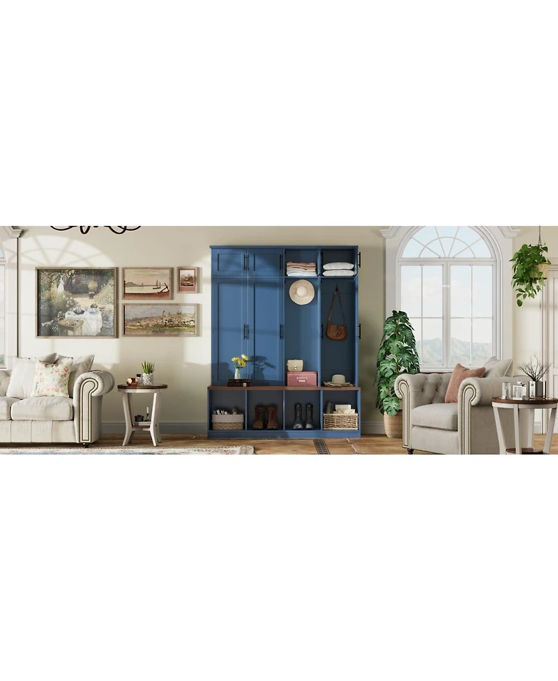 Streamdale Furniture Farmhouse Hall Tree with Shoe Storage Bench and 4 Hooks