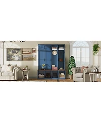 Streamdale Furniture Farmhouse Hall Tree with Shoe Storage Bench and 4 Hooks