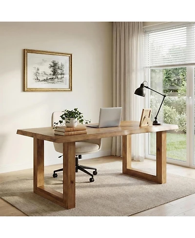 Tribesigns Solid Wood Home Office Desk, 63" Live Edge Executive Desk, Pine Wood Computer Table Bussiness Workstation