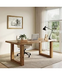 Tribesigns Solid Wood Home Office Desk, 63" Live Edge Executive Desk, Pine Wood Computer Table Bussiness Workstation