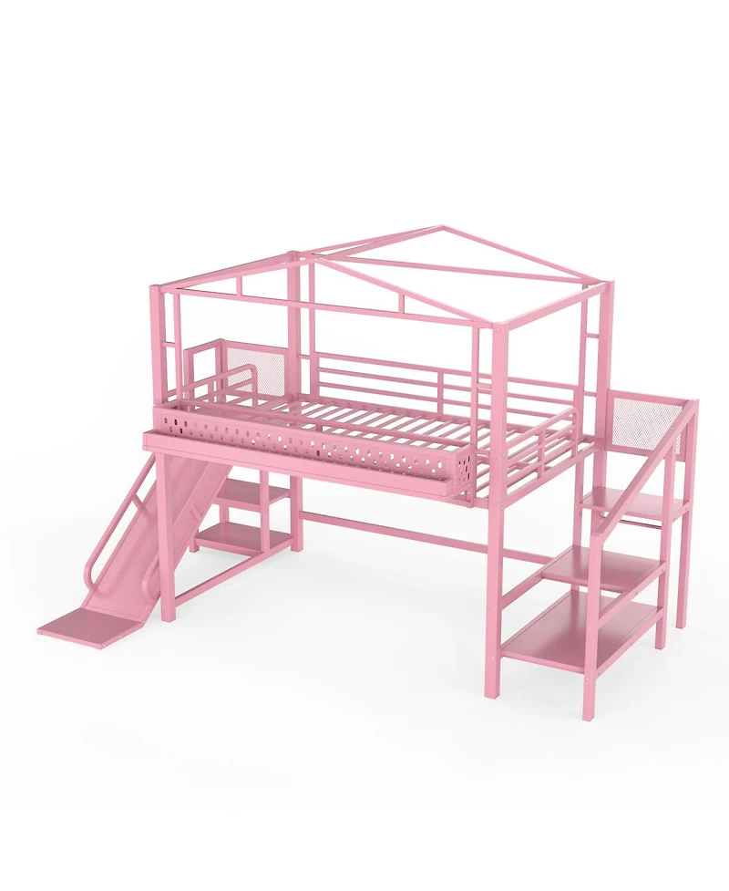 Streamdale Furniture Metal Loft Bed with Storage Wardrobe Usb and Led Lights