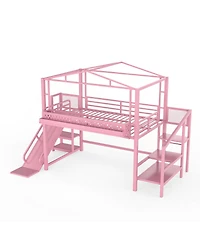 Streamdale Furniture Metal Loft Bed with Storage Wardrobe Usb and Led Lights