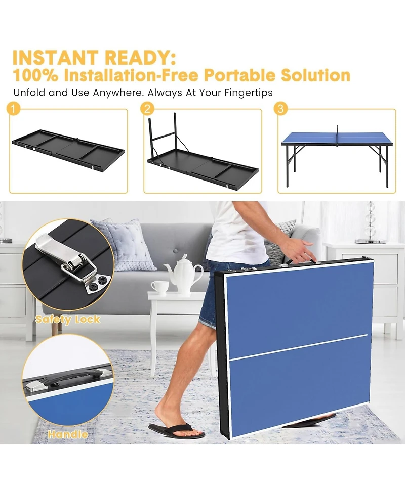 gaomon Table Tennis Game Set, Portable Ping Pong Table with Demountable Nylon Net, 2 Paddles and 3 Balls, Table Tennis Game for Outdoor Indoor