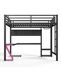 Streamdale Furniture Metal Loft Bed with L-Shaped Desk Usb Ports and Led Lights