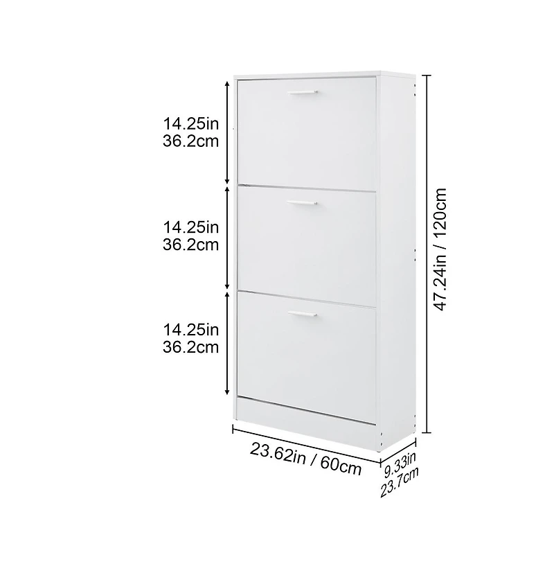 Sugift Slim Shoe Cabinet with 3 Flip Drawers, Freestanding Entryway Shoe Storage, 23.6 x 9.3 x 47.2 in