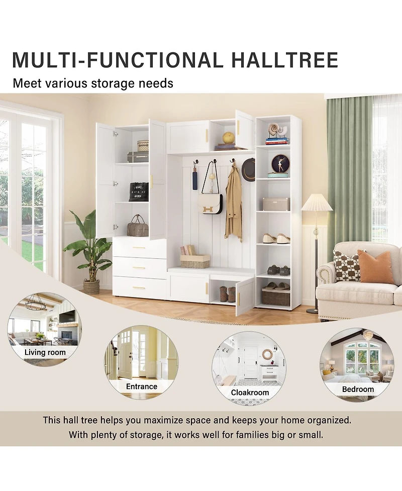 Streamdale Furniture 4-in-1 American Style Hall Tree with Padded Bench and Storage