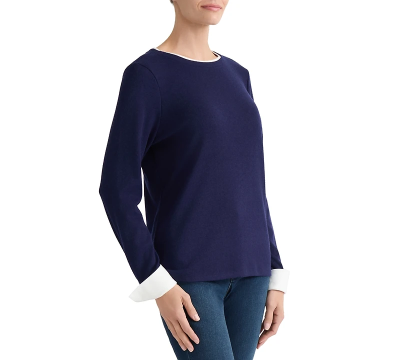 Jones New York Women's Fold-Up Cuff Layered Top