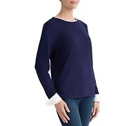 Jones New York Women's Fold-Up Cuff Layered Top