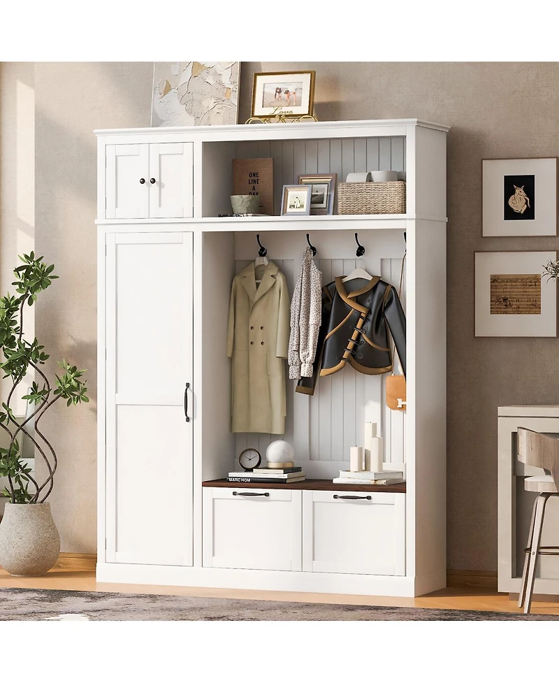 Streamdale Furniture 3-in-1 Hall Tree with Overhead Storage Bench and Entryway Organizer