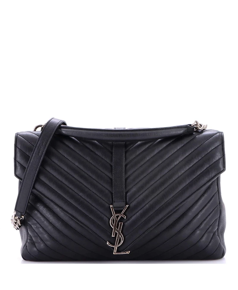 Pre-Owned Saint Laurent Large Classic Monogram College Bag Matelasse Chevron Leather