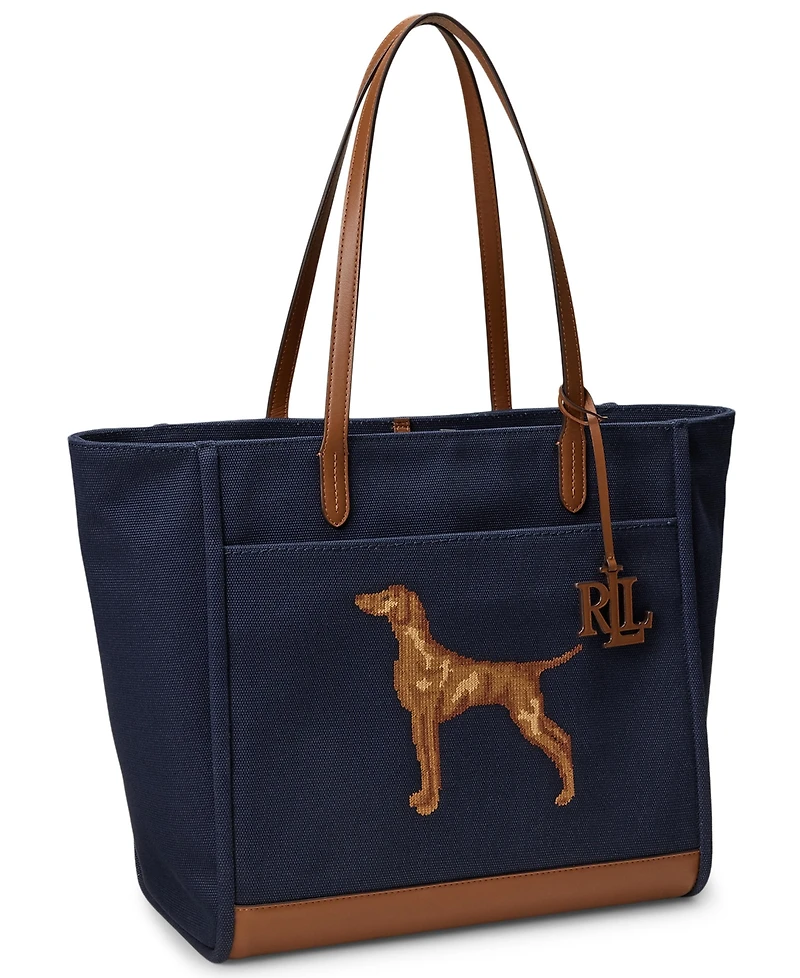Lauren Ralph Lauren Cameryn Dog Embroidered Extra-Large Tote Handbag