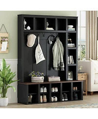 Streamdale Furniture Farmhouse 4-in-1 Hall Tree with Storage Bench and 6 Hooks 76.7''H