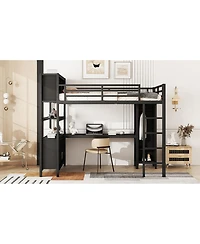Streamdale Furniture Metal Loft Bed with Wardrobe L-Shaped Desk and Storage