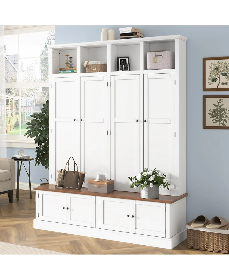 Streamdale Furniture 76.7''H Farmhouse Hall Tree with Bench Coat Rack and Storage Cabinet