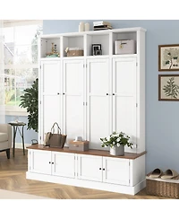 Streamdale Furniture 76.7''H Farmhouse Hall Tree with Bench Coat Rack and Storage Cabinet