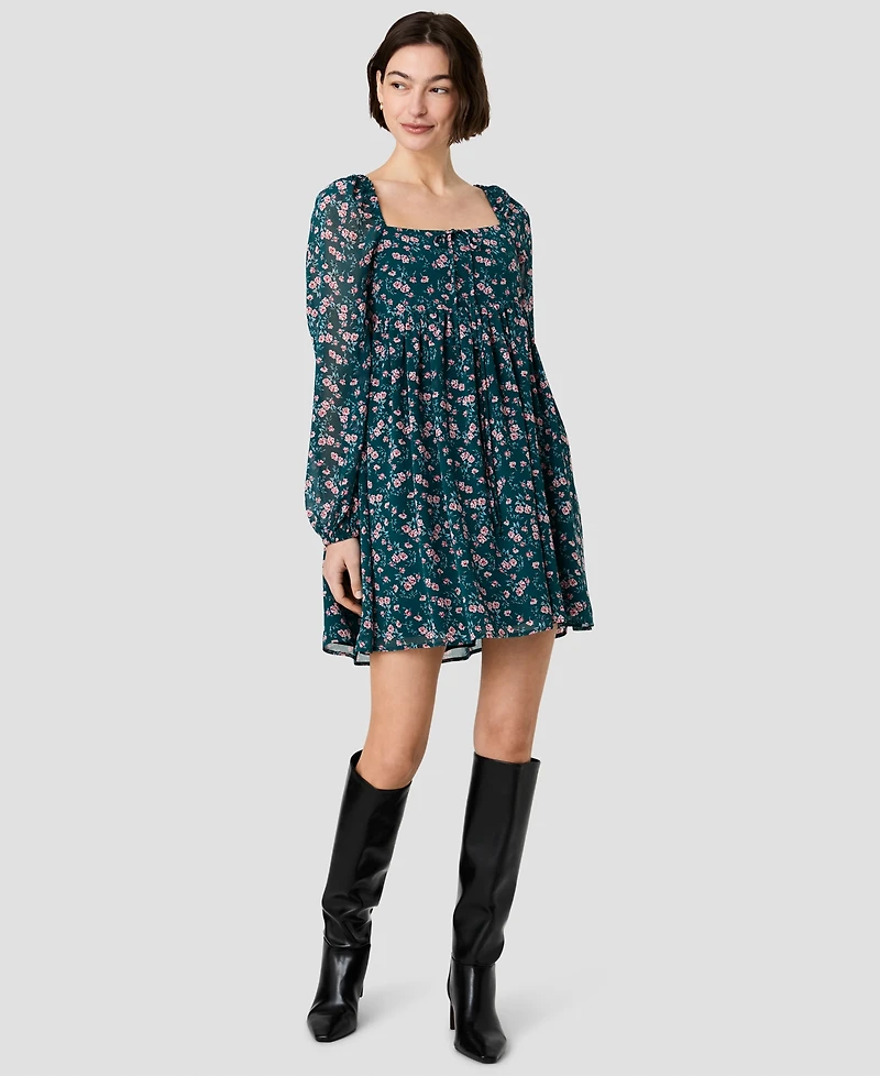 French Connection Women's Square Neck Fitted Bodice Flare Mini Dress