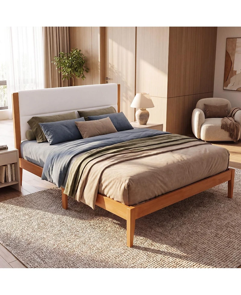 Streamdale Furniture Mid-Century Modern King Platform Bed with Upholstered Headboard