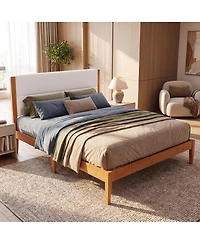 Streamdale Furniture Mid-Century Modern King Platform Bed with Upholstered Headboard