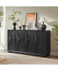Streamdale Furniture 4-Door Solid Wood Carved Accent Cabinet with Adjustable Shelves