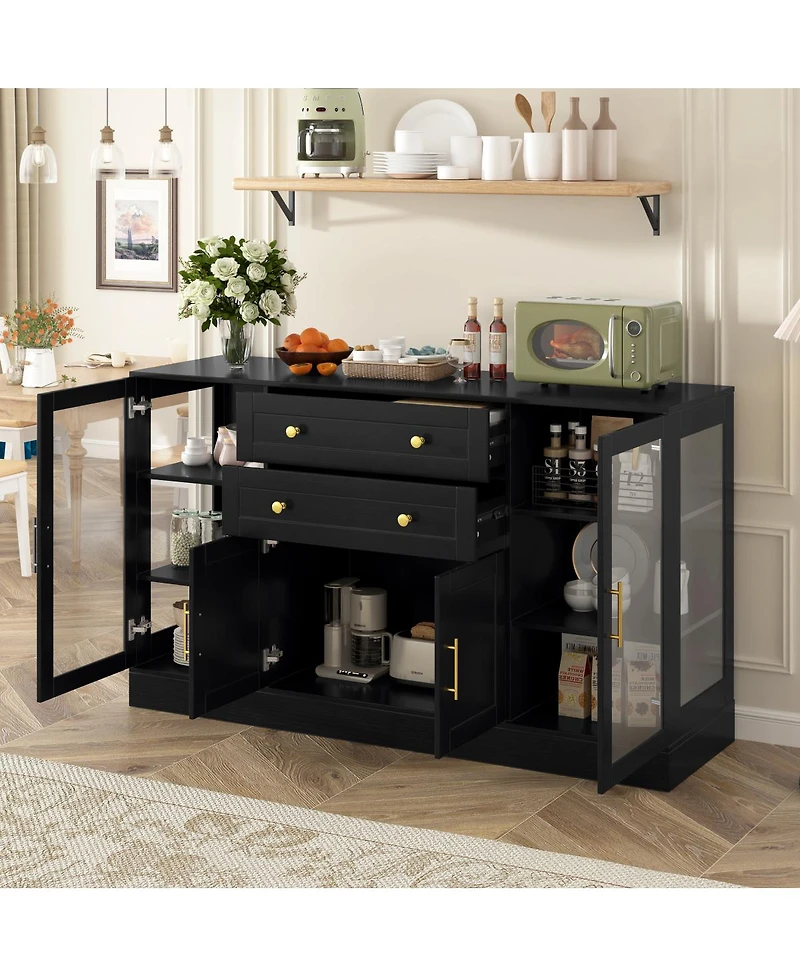 Streamdale Furniture U-Style 58.3'' Modern Buffet Sideboard with 4 Doors 2 Drawers and Power Outlet