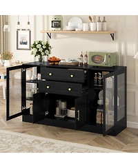 Streamdale Furniture U-Style 58.3'' Modern Buffet Sideboard with 4 Doors 2 Drawers and Power Outlet