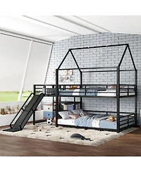 Streamdale Furniture Full Metal House Bunk Bed with Storage Stairs Slide Safety Rails