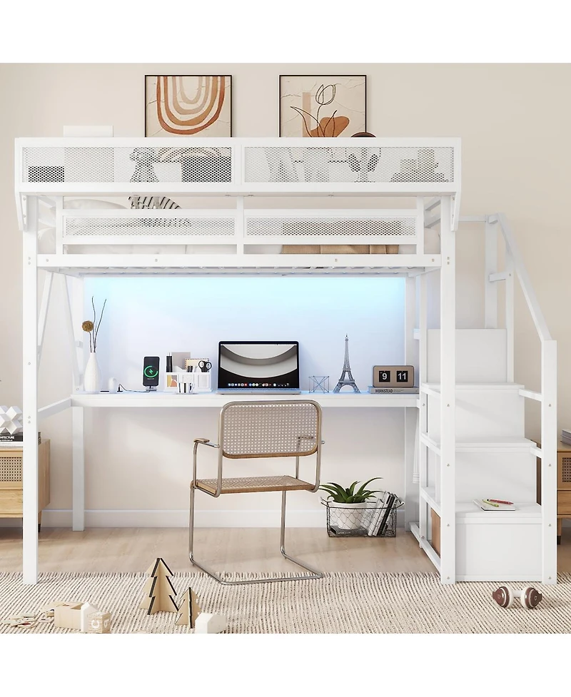 Streamdale Furniture Loft Bed with Desk Charging Station and Stairs