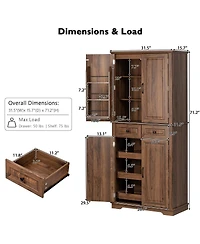 Streamdale Furniture 71'' Tall Farmhouse Kitchen Pantry with 3 Pull-Out Organizers and 2 Drawers