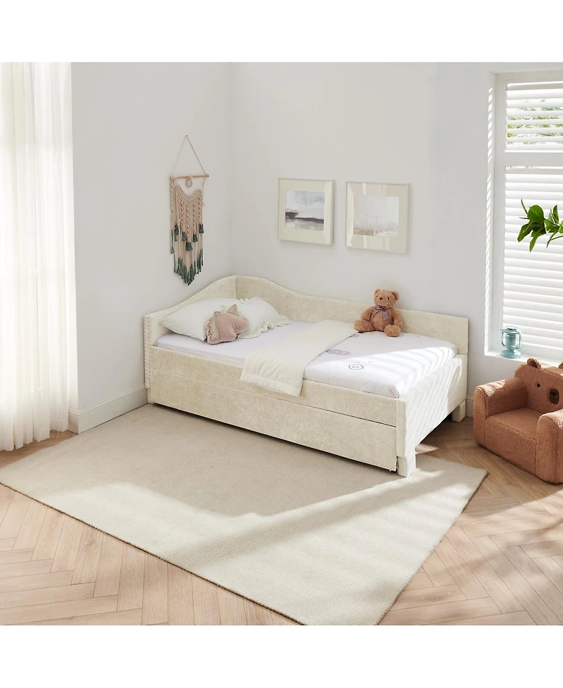Streamdale Furniture Twin Curved Padded Daybed with Trundle and Usb Port