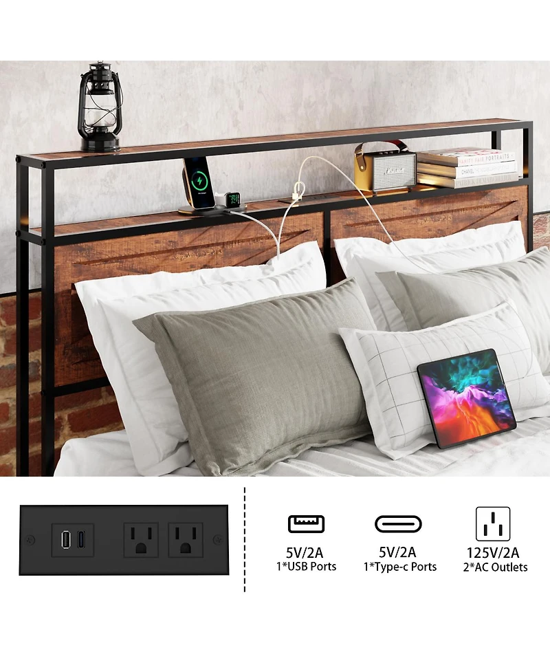 Streamdale Furniture Queen Bed Frame with Storage Headboard 12 Drawers and Led Lights