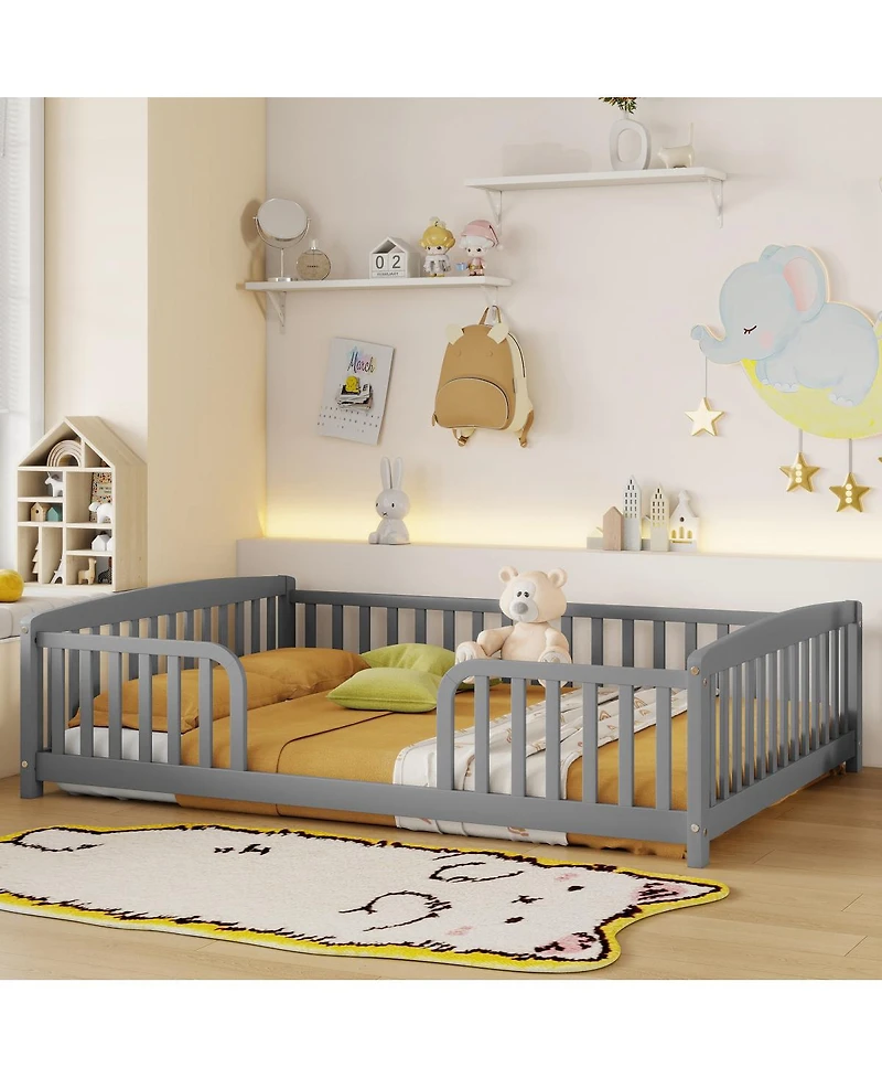 Streamdale Furniture Full Size Floor Fence Bed with Central Entrance and Guardrails
