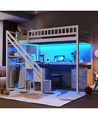 Streamdale Furniture Loft Bed with Two Chest of Drawers Desk and Light Strip
