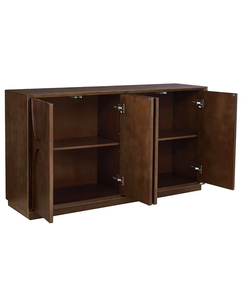 Streamdale Furniture 4-Door Solid Wood Carved Accent Cabinet with Adjustable Shelves