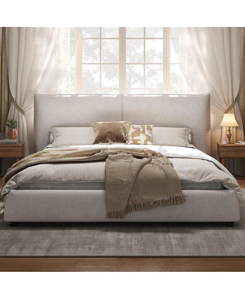 Streamdale Furniture King Size Upholstered Platform Bed with Linen Pillow-Back Headboard
