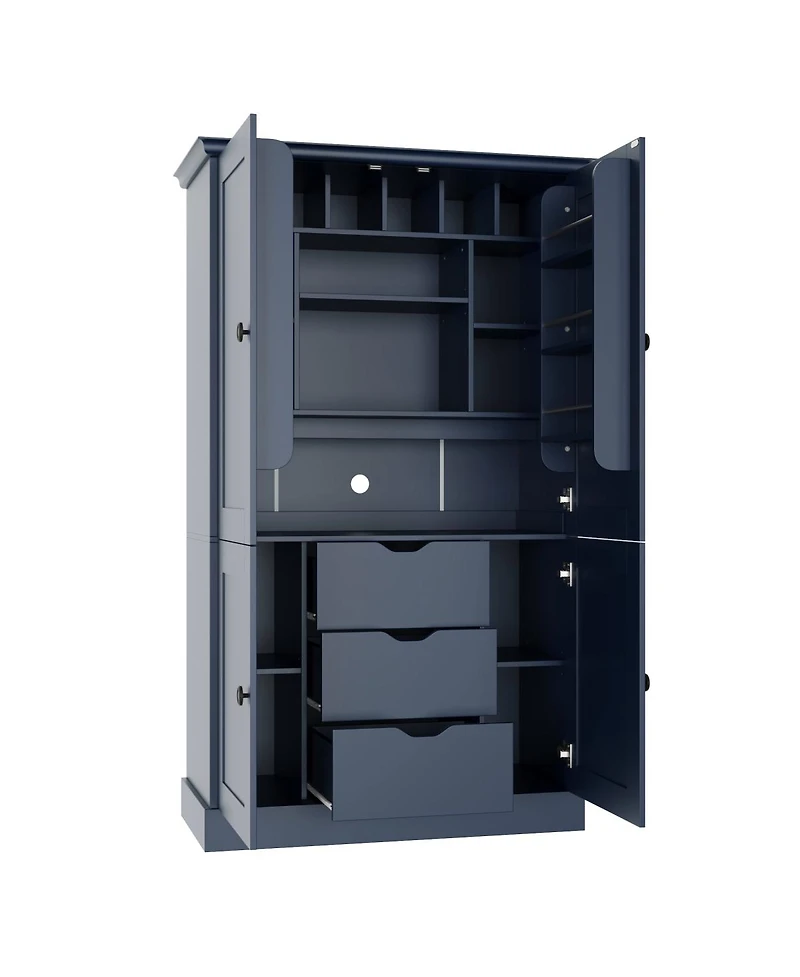 Streamdale Furniture Freestanding Kitchen Pantry Cabinet with 4 Doors 3 Drawers and Wine Racks