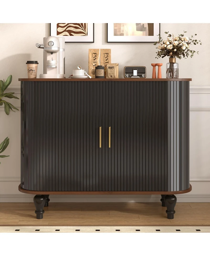 Streamdale Furniture 39'' Fluted Mid-Century Modern Bar Cabinet with Wine Storage and Drawer